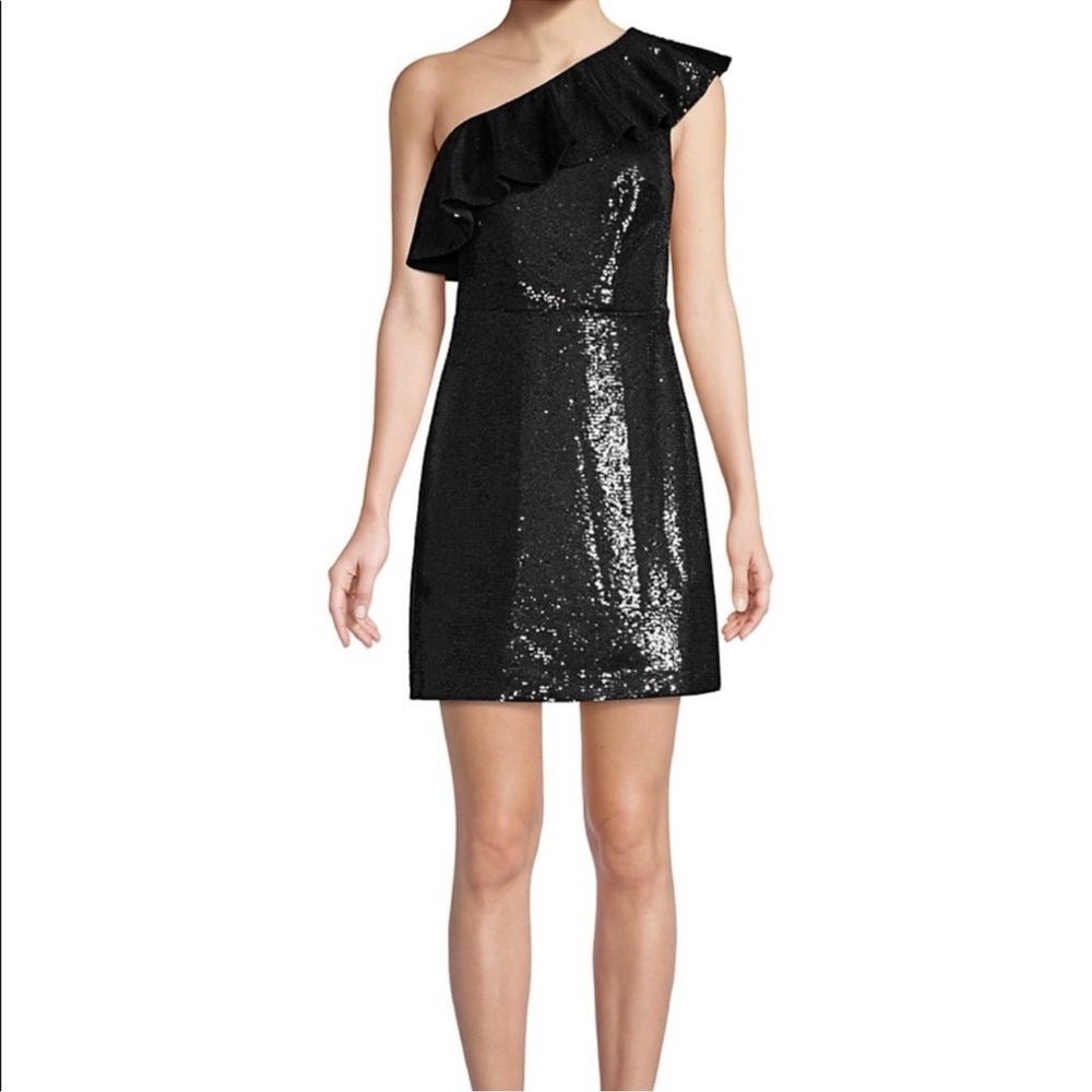 Michael Kors Black One-Shoulder Sequin formal Dress sz 4